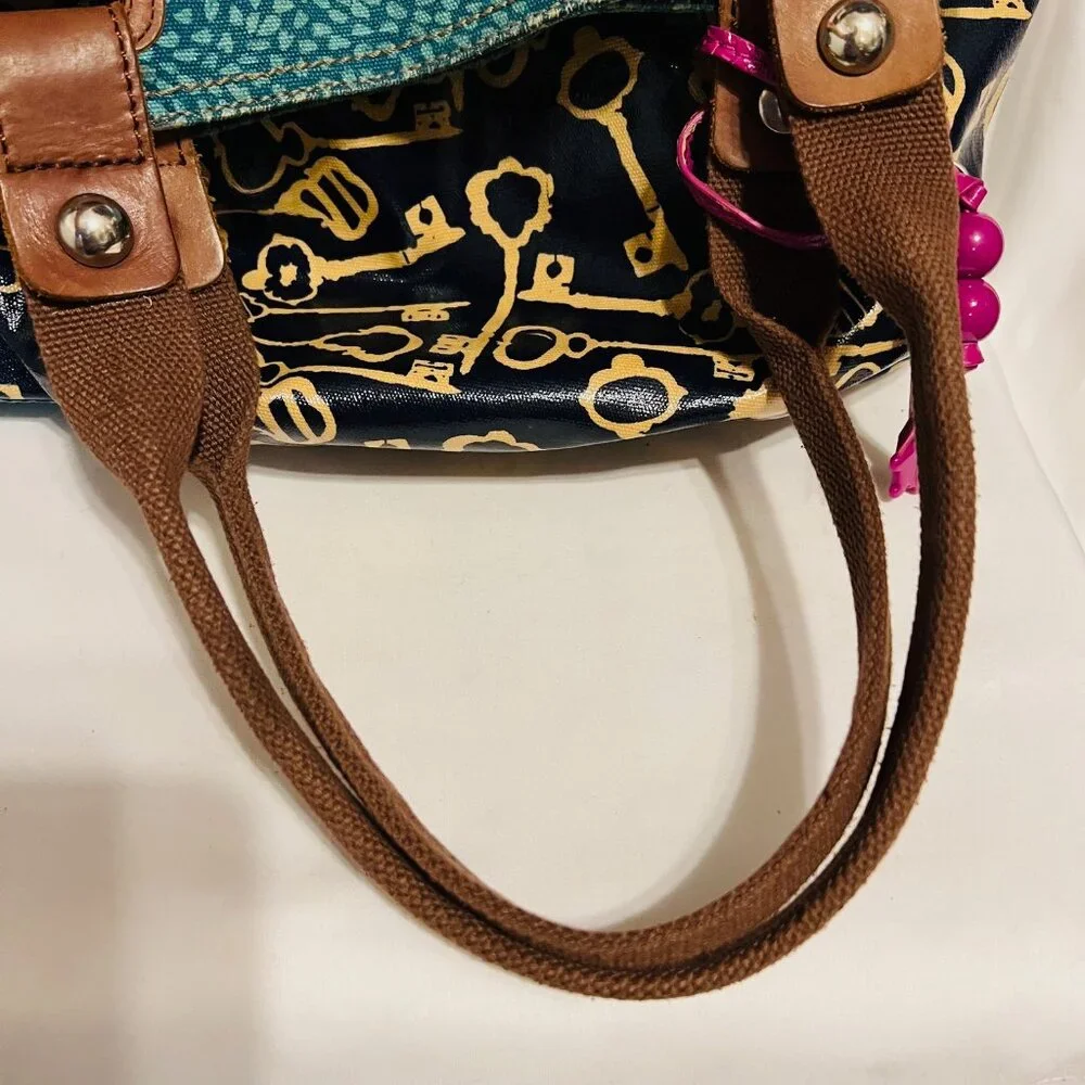 Fossil Key-Per Shoulder/Tote Purse-Teal/Navy Shopper-14